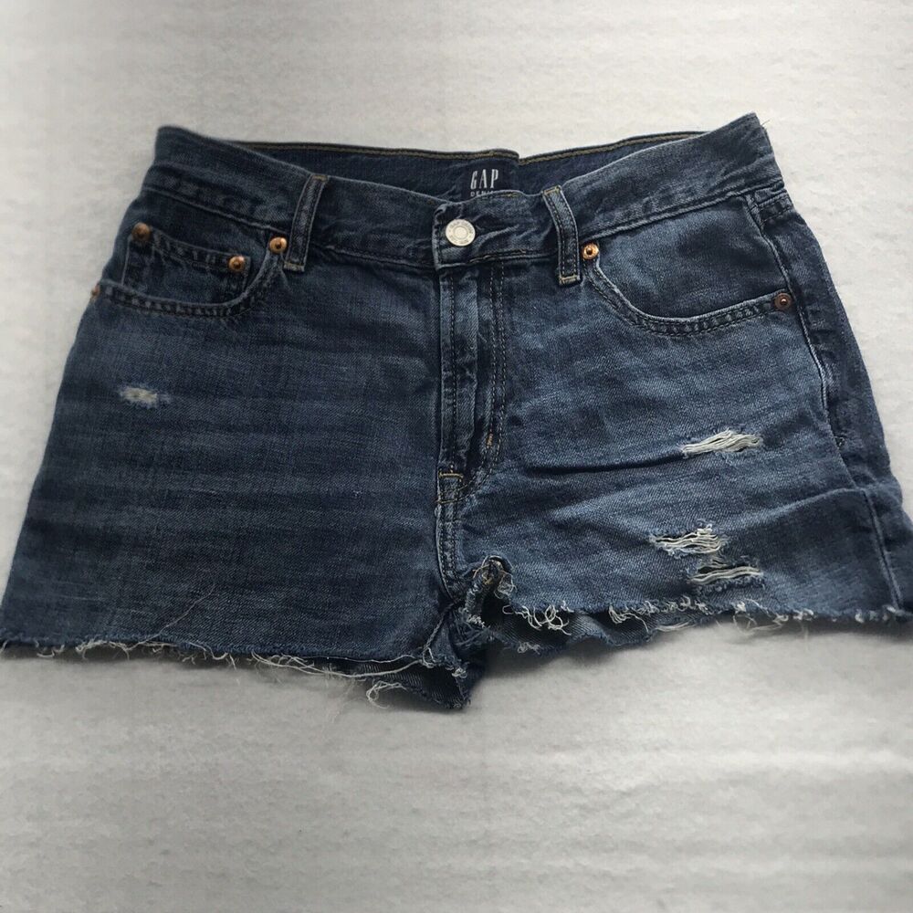 GAP Denim Women's Size 26 Best Girlfriend Blue Denim Distressed Cut-off Shorts